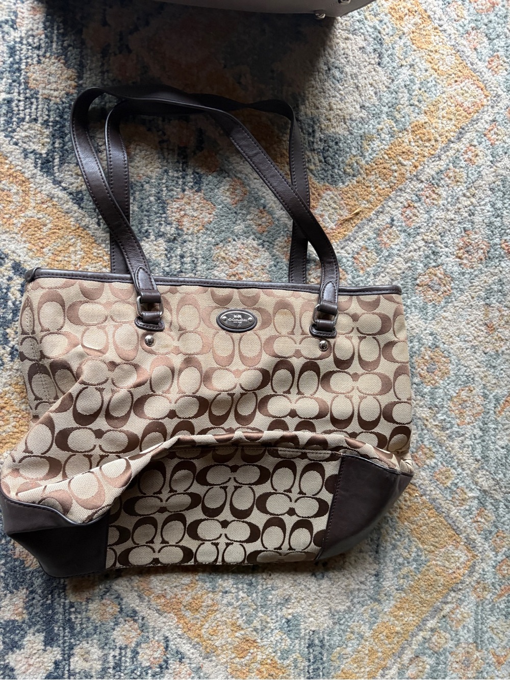 Coach Beige and Brown Signature Canvas Tote